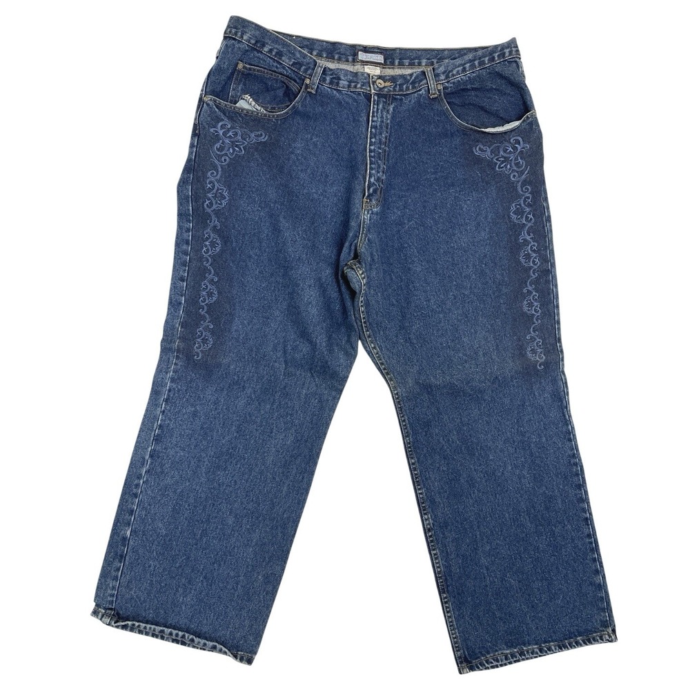 Traxx Vintage Y2K Embroidered Straight Leg Jeans Womens Plus Size 24‎ Blue Denim